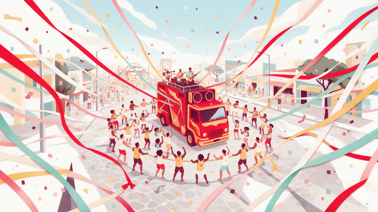 Ilustração: bloco com trio elétrico cercado por foliões