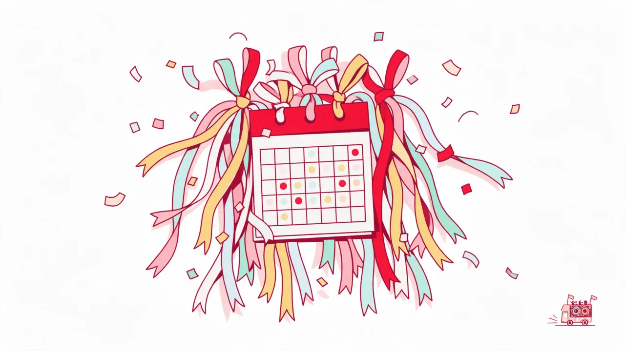 Ilustração: calendário enfeitado com fitas