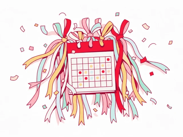 Ilustração: calendário enfeitado com fitas