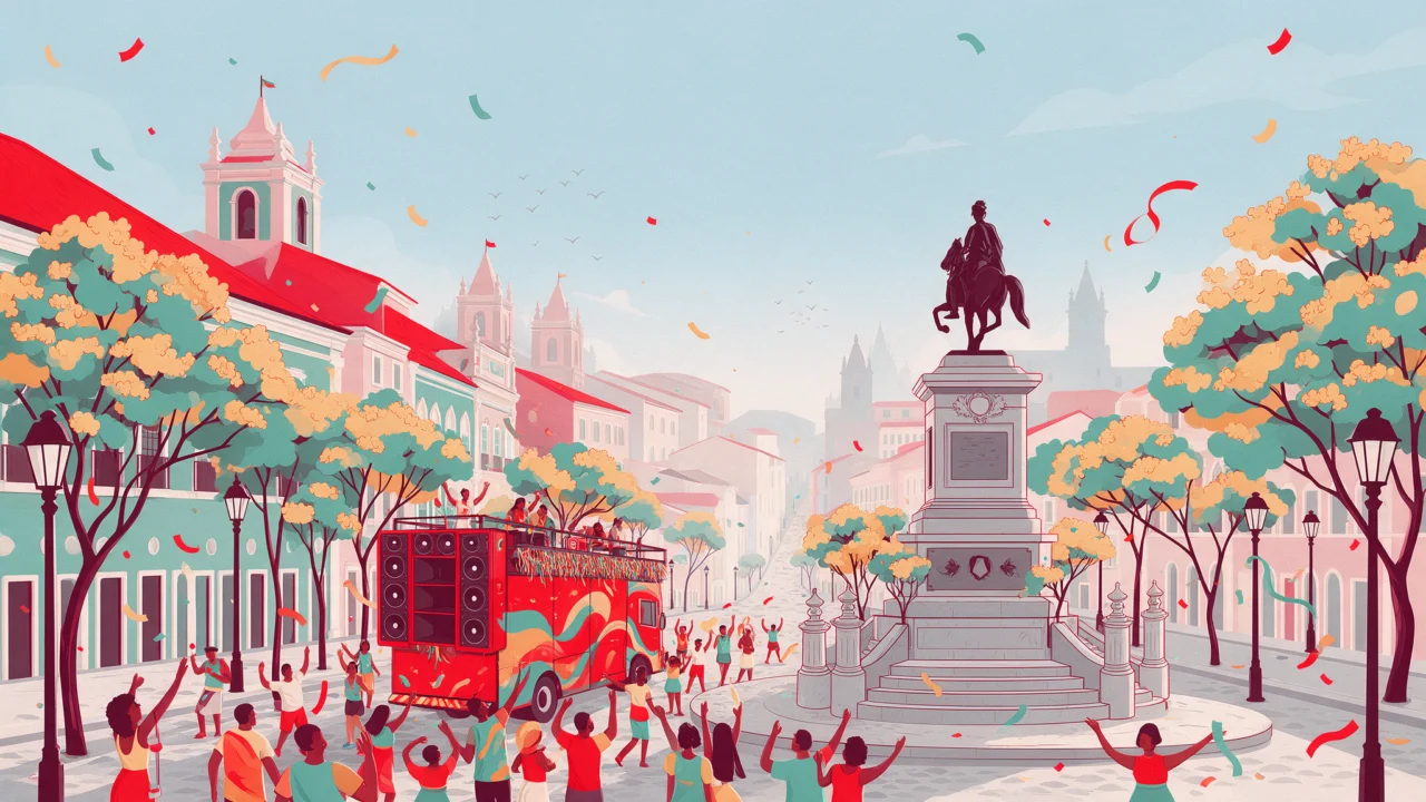 Ilustração: trio elétrico em praça do Centro de Salvador