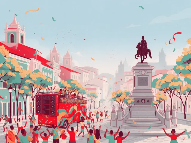 Ilustração: trio elétrico em praça do Centro de Salvador
